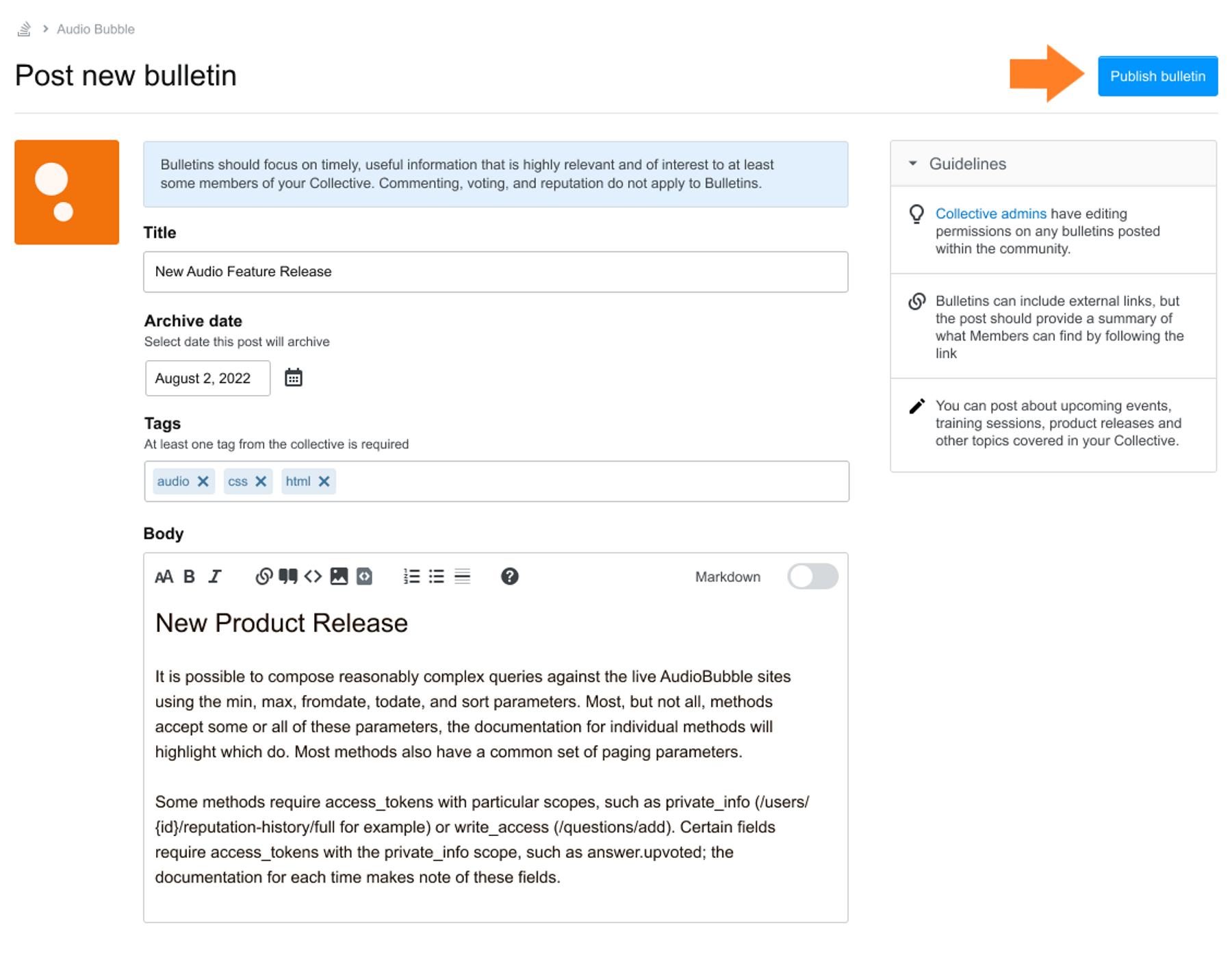 How to create and manage Bulletins - Stack Overflow