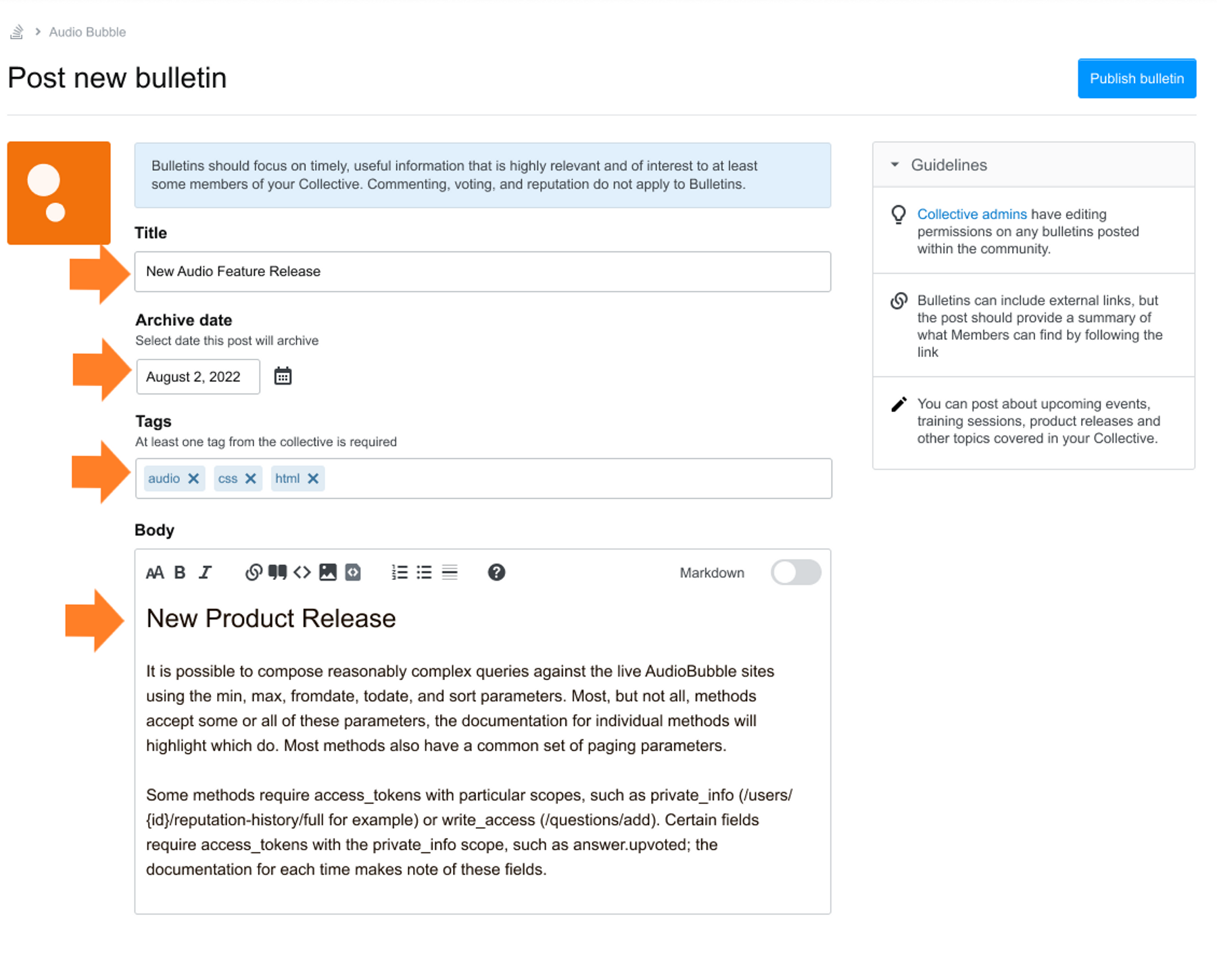 How to create and manage Bulletins - Stack Overflow