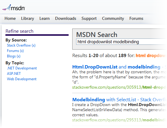 Stack Overflow results on MSDN