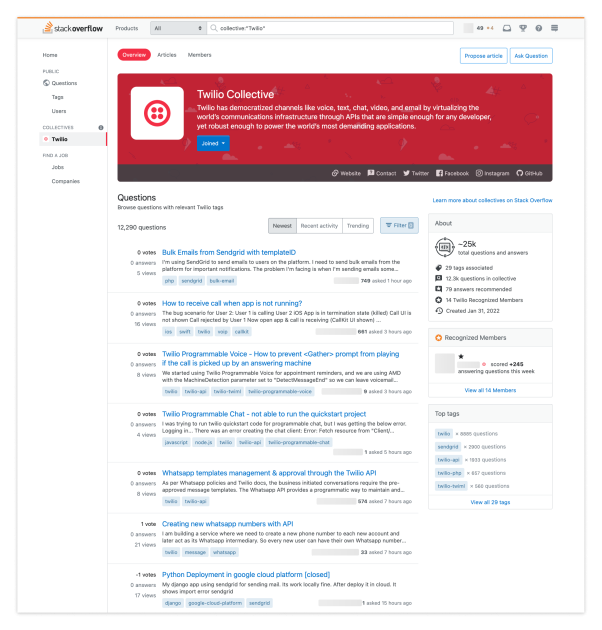 Twilio's Collective page on Stack Overflow. 