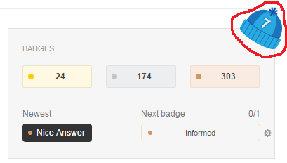 Bobble hat icon on top right of badges box