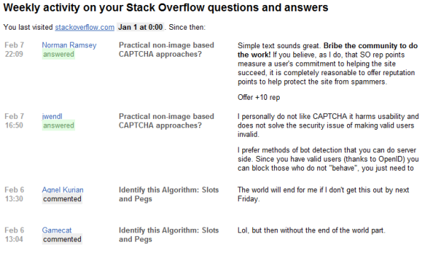 stackoverflow-email-summary