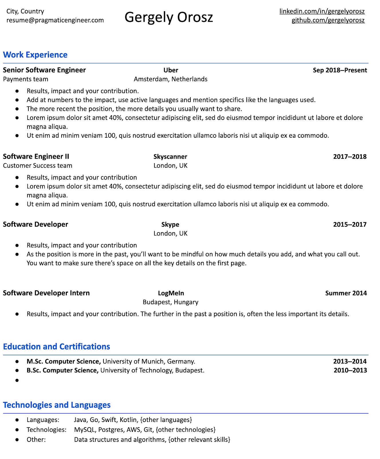 how to write a software developer resume