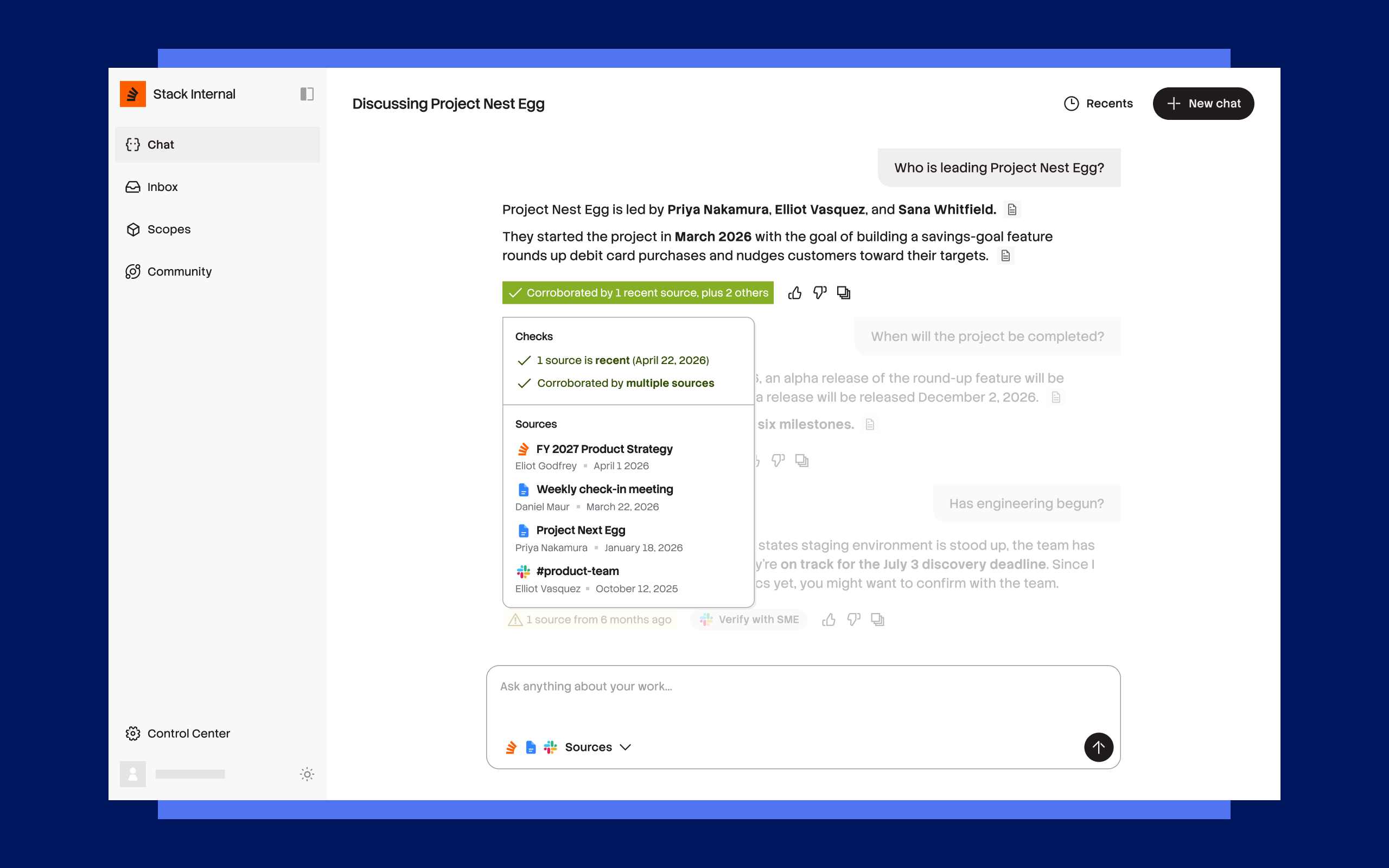 Stack Internal showing validated chat citations.