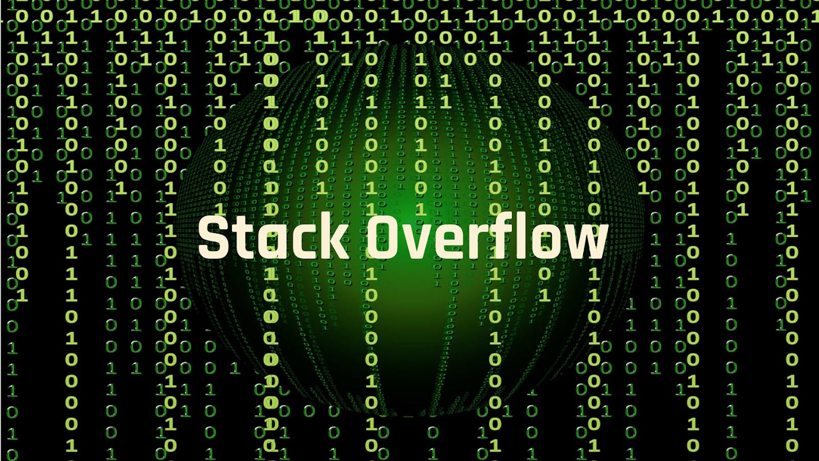 The Stack Overflow logo on a computer screen green background with ones and zeroes cascading behind it as in the Matrix. 