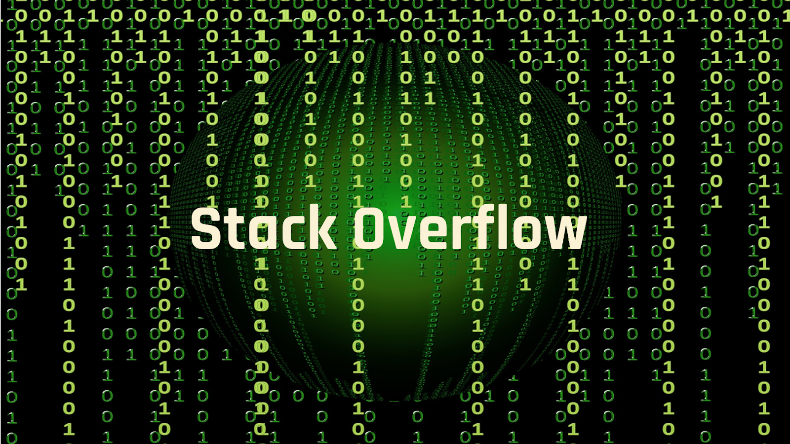 The Stack Overflow logo on a computer screen green background with ones and zeroes cascading behind it as in the Matrix.