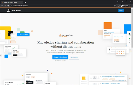 The front page for stackoverflowteams.com