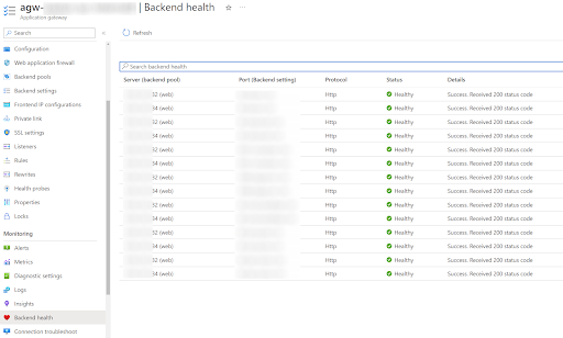 Application gateway checking the backend health of each app. 