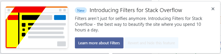 The Introducing Filters for Stack Overflow modal dialog. 